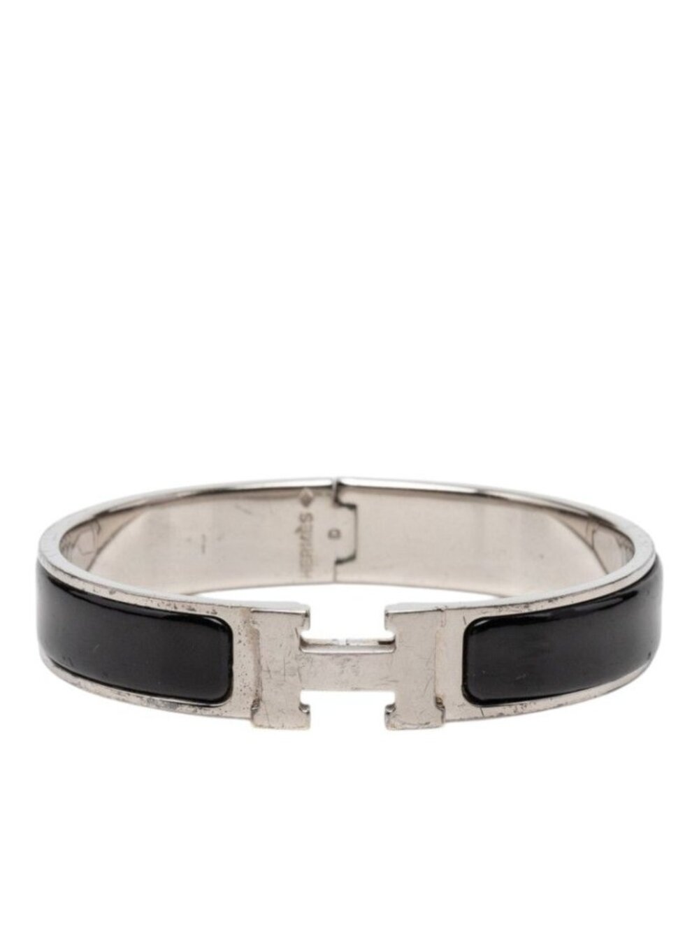 Hermes Click PM Bracelet Bangle Silver Black Metal